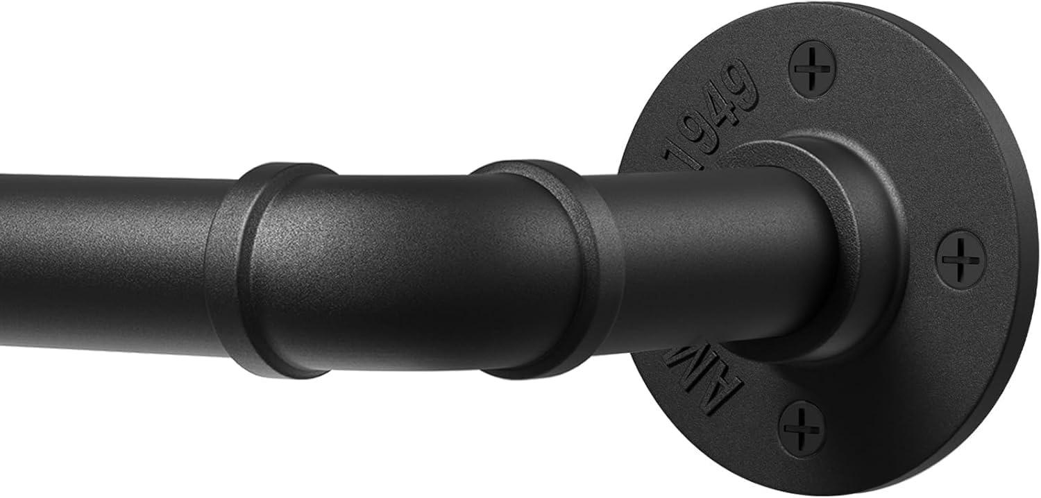 DEFYNEE Industrial Gardinenstange Schwarz 80–218 cm (bis 254 cm), Ø 25 mm, Wand- und Deckenmontage