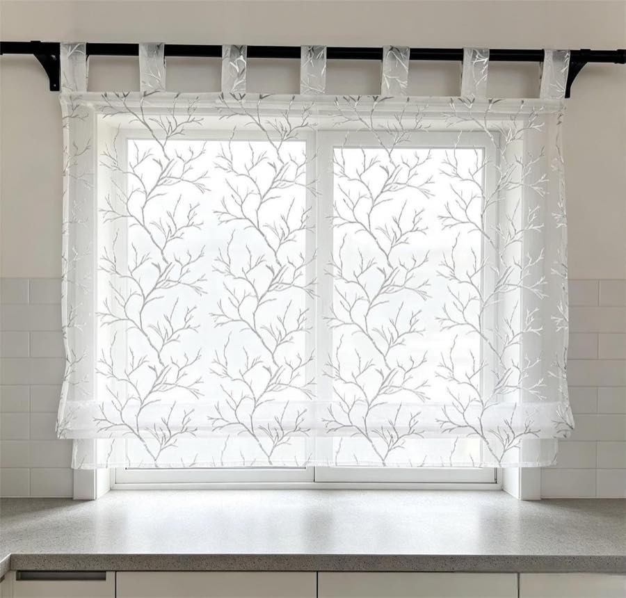 Vordesack Voile-Raffrollo Äste 60 × 140 cm Silber