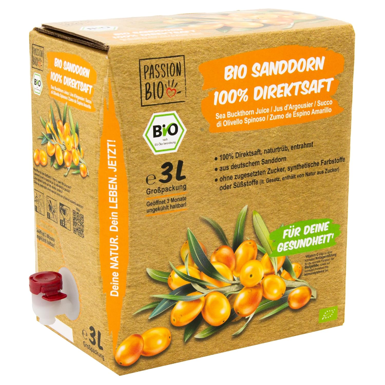 PassionBio Bio Sanddorn Direktsaft 3 l – Testsieger im Sanddorn-Vergleich