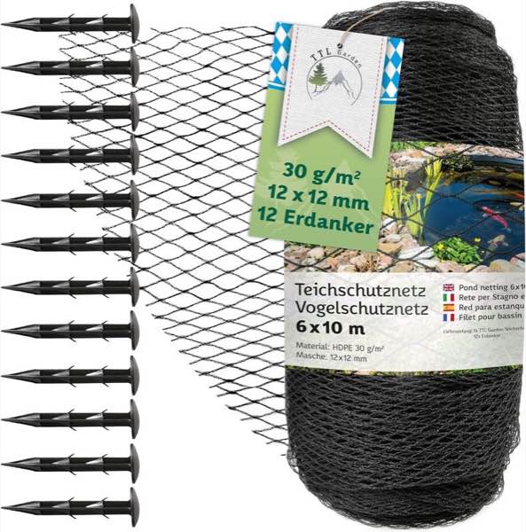 TTL GARDEN Teichnetz 6x10m 12x12mm 30g/m² – Testsieger im Vogelschutznetz-Vergleich