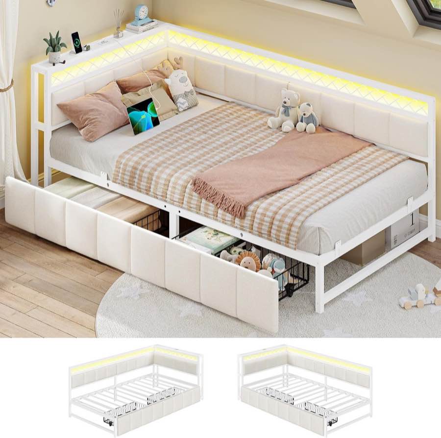 AOGLLATI Polsterbett 90x200 Beige