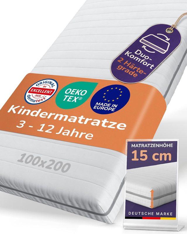 Sun Garden Kindermatratze 100x200 cm, 3-12 Jahre, 15 cm Komfortschaum RG28