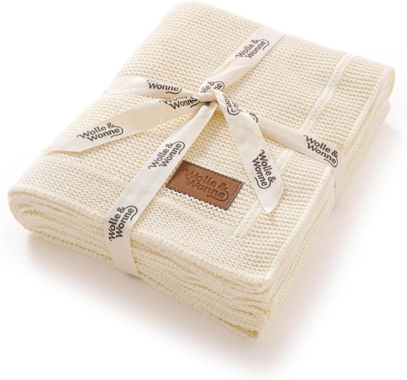 Wolle & Wonne Strickdecke 100 × 80 cm, Beige