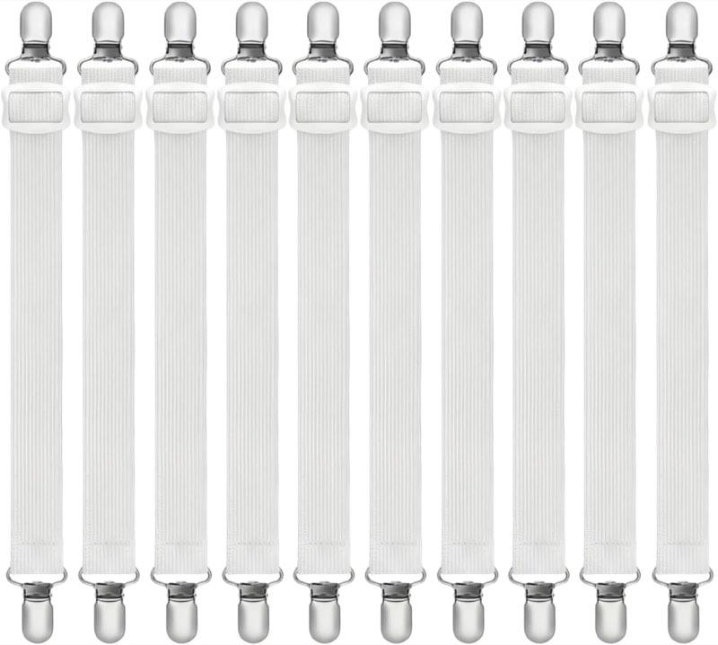 10 Stück Bettlakenspanner verstellbar, 35–130 cm, Metallclips