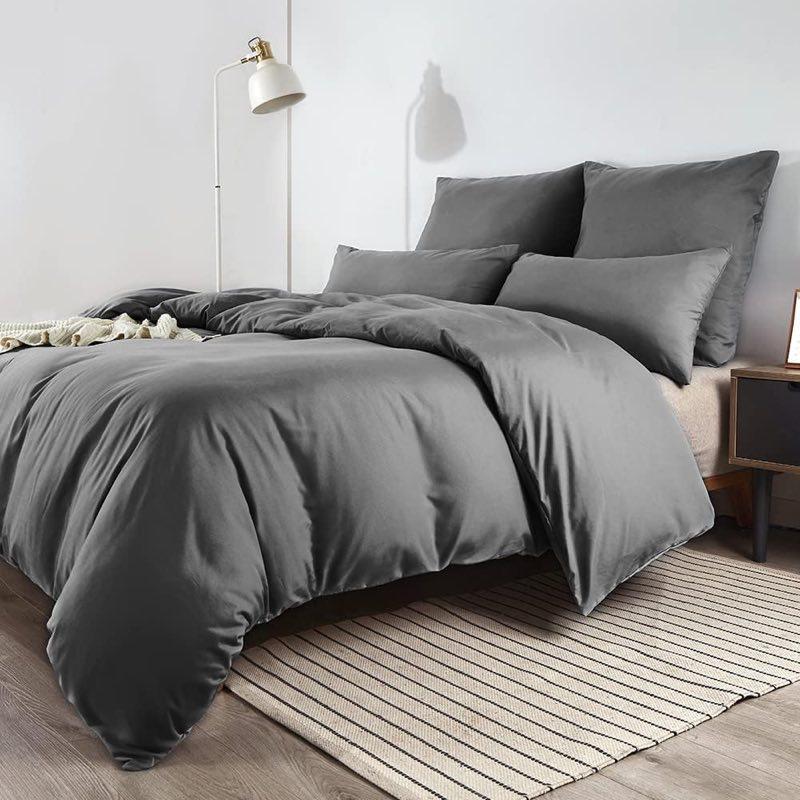 Soifox Bettwäsche 200 × 200 cm Anthrazit, Mikrofaser, 2 Kissen 80 × 80 cm