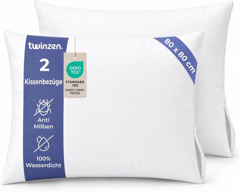Twinzen Milbenbezug Kissen 80x80, 2er-Set