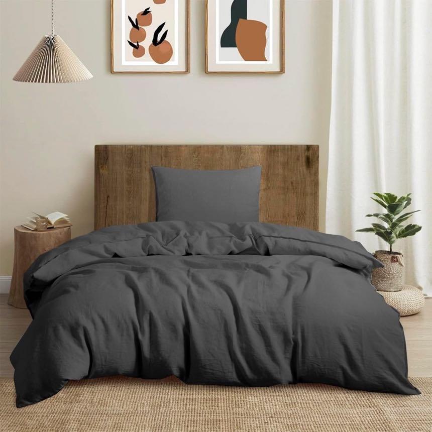 CHUFFED Leinen-Bettwäsche 135×200, 2-teilig, Anthrazit