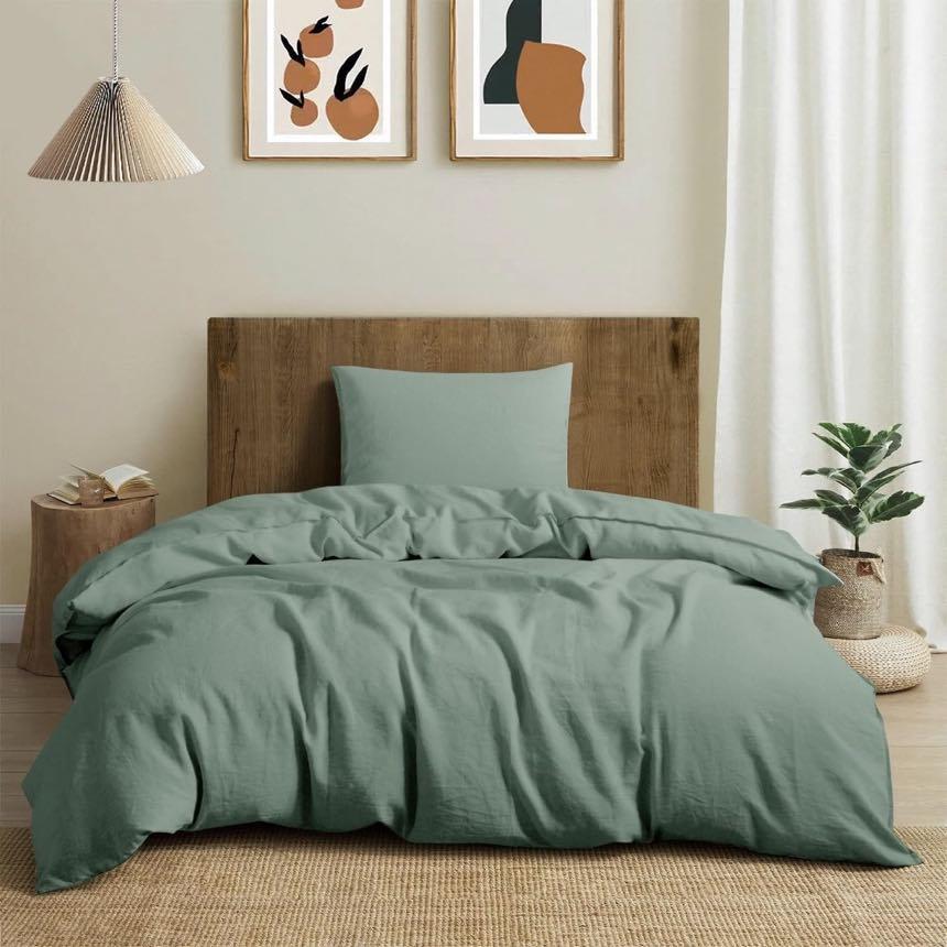 CHUFFED Leinen-Bettwäsche 135×200, 2-teilig, Salbeigrün