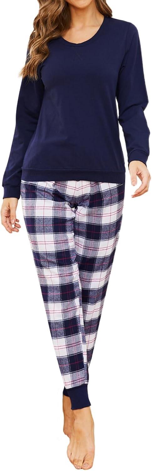 Mnemo Schlafanzug Damen 100 % Baumwolle mit Karomuster