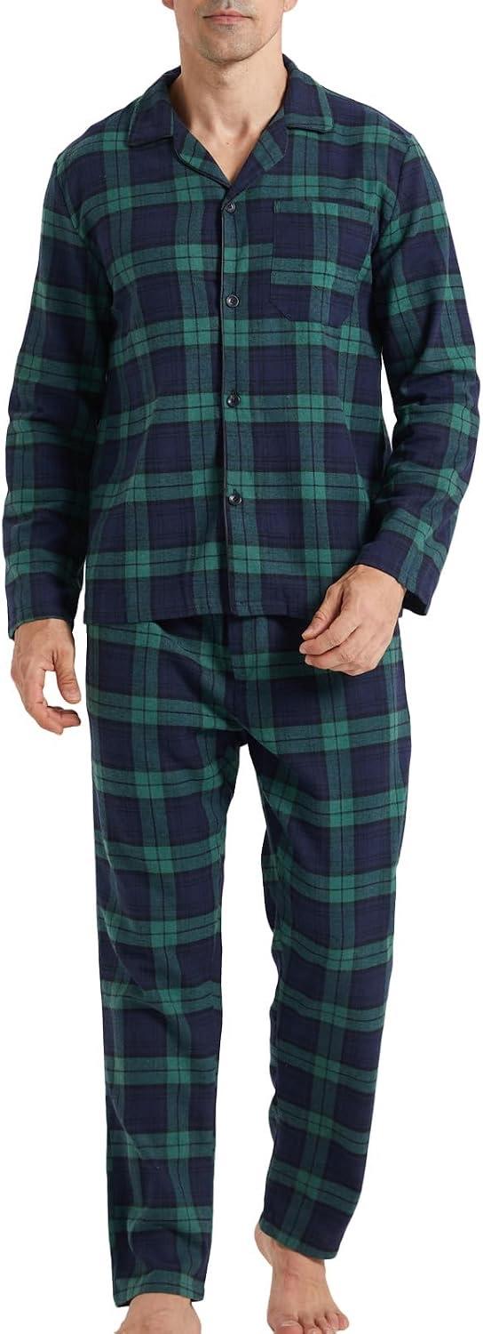 LANBAOSI LANBAOSI Herren Schlafanzug lang, karierte Hose, Winter