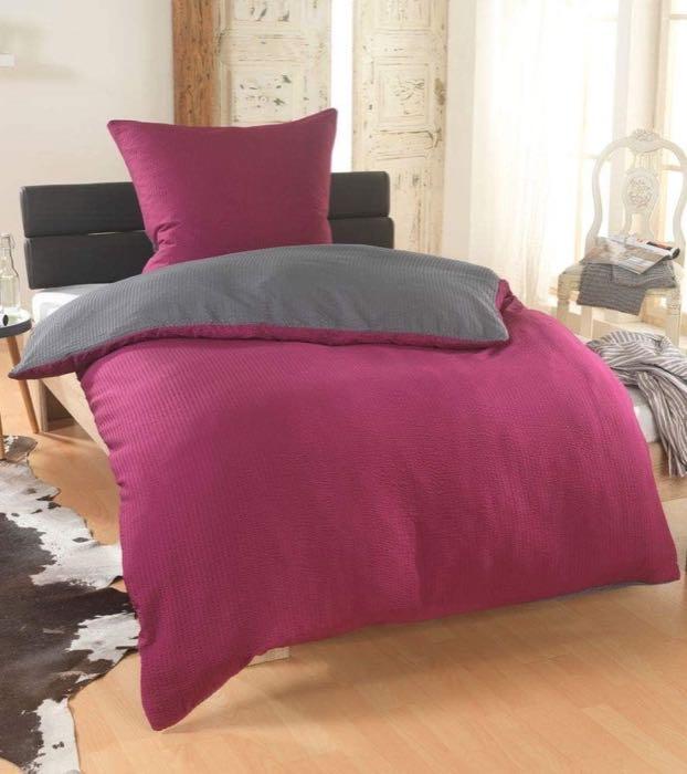 DreamHome Seersucker Wende-Bettwäsche Bordo-Grau, 2-teilig