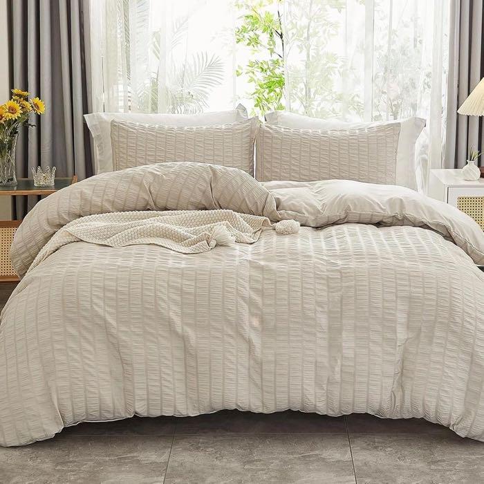 Freyamy Freyamy Seersucker Bettwäsche 135×200 Beige, 2-teilig