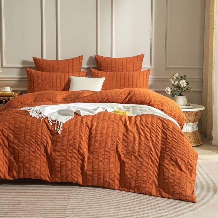 Luowei Seersucker Bettwäsche 135×200 Orange, 2-teilig