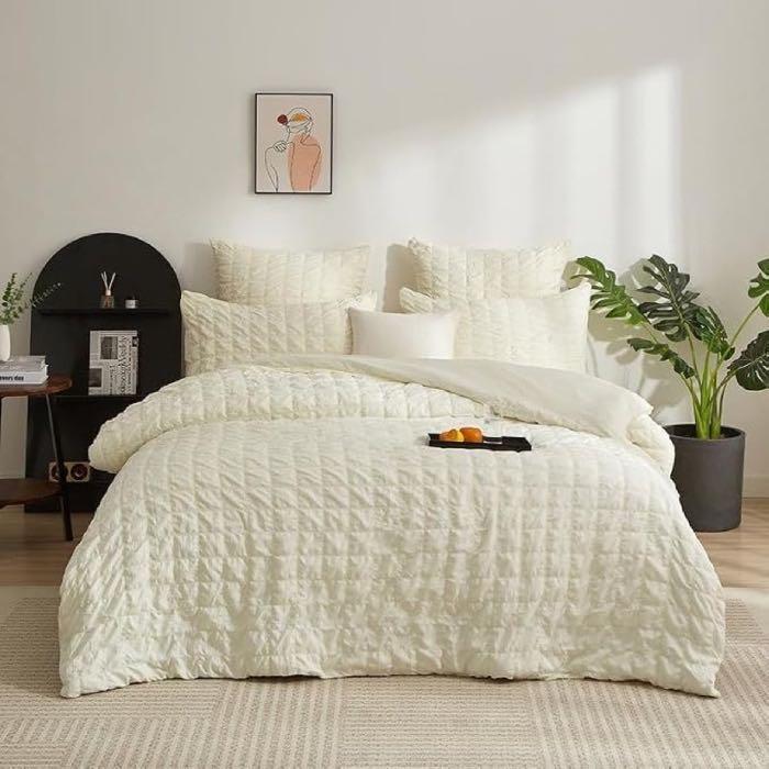 Gezu Seersucker Bettwäsche 135×200 Beige, 2-teilig