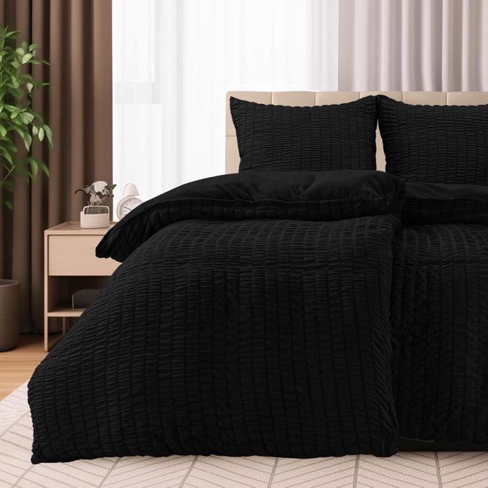 Utopia Bedding Utopia Bedding Seersucker Bettwäsche 135×200 Schwarz, 4-teilig - Produktbild