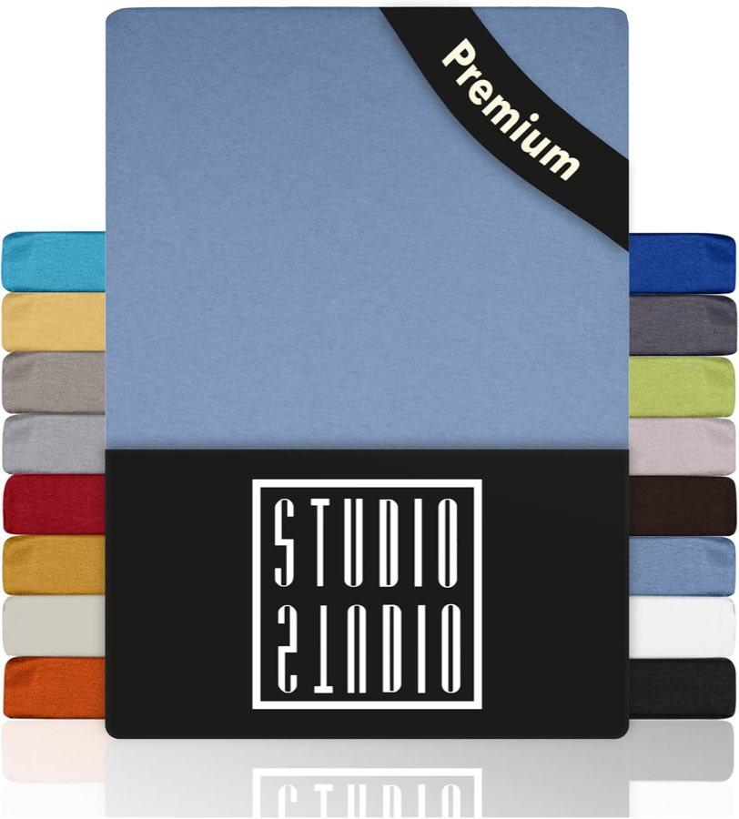 STUDIO STUDIO Jersey-Elastan Spannbettlaken, Mittelblau