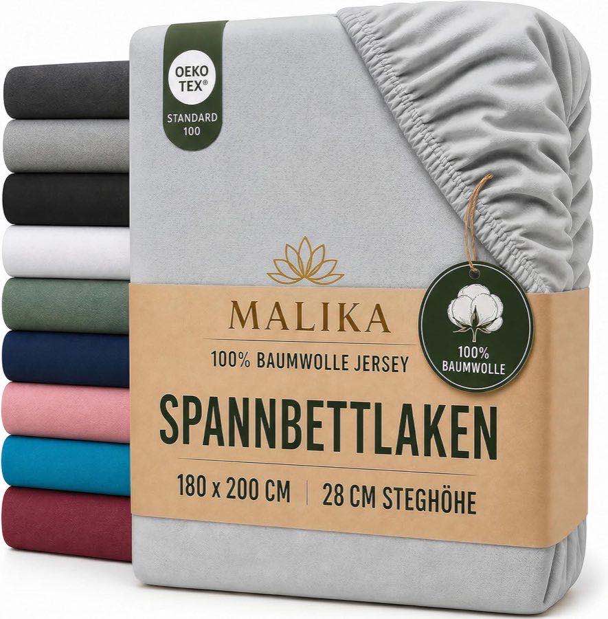 MALIKA Jersey Spannbettlaken 140–160×200, Silber