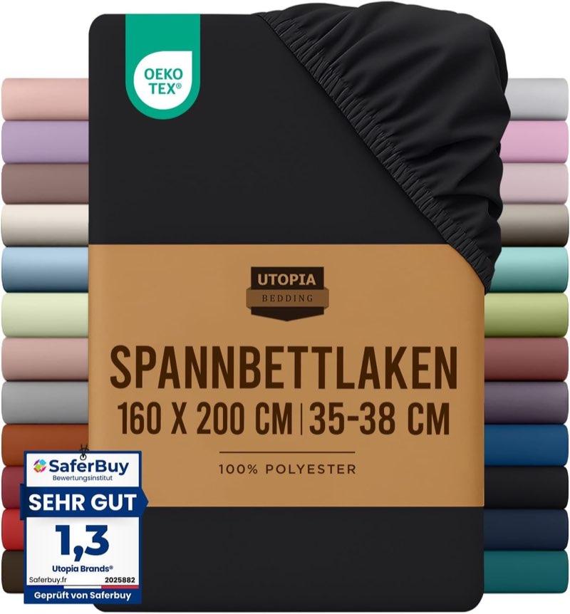 Utopia Bedding Spannbettlaken 160x200 Schwarz