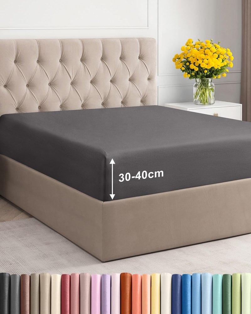 CGK Unlimited Spannbettlaken 200x200 - Mikrofaser Spannbetttuch 40cm (16") - Dunkelgrau - Produktbild