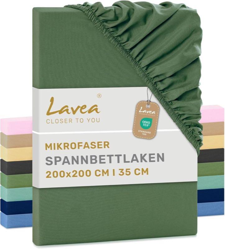 Lavea® 1er Set Spannbettlaken 200x200 cm - Olivgrün