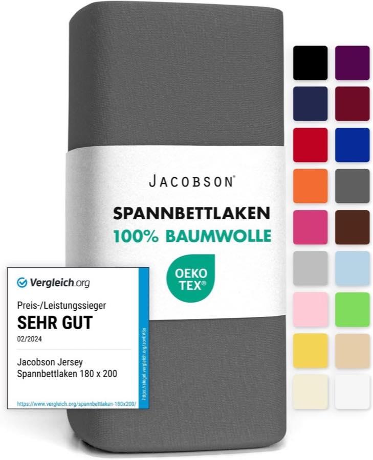 Jacobson Jacobson Jersey Spannbettlaken 90–100×200 Anthrazit