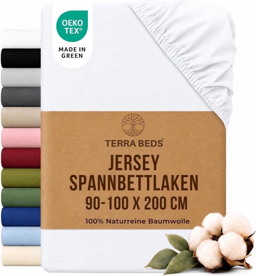 Terra Beds Jersey Spannbettlaken 90–100×200 Weiß