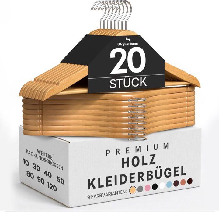 Utopia Home Holz-Kleiderbügel Natur, 20er-Pack