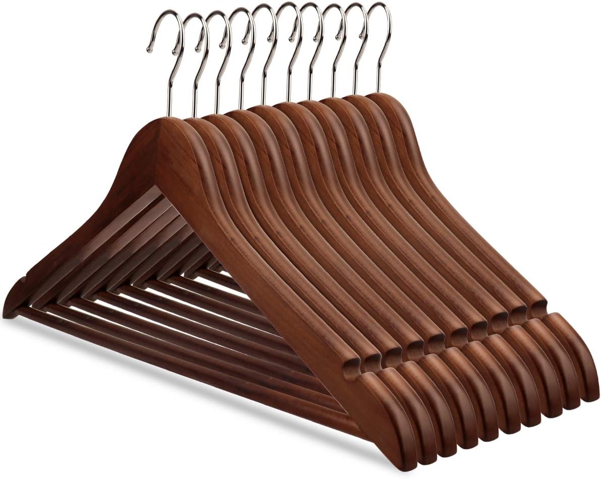 Luniquz Holzkleiderbügel Vintage, 10 Stück, dunkel
