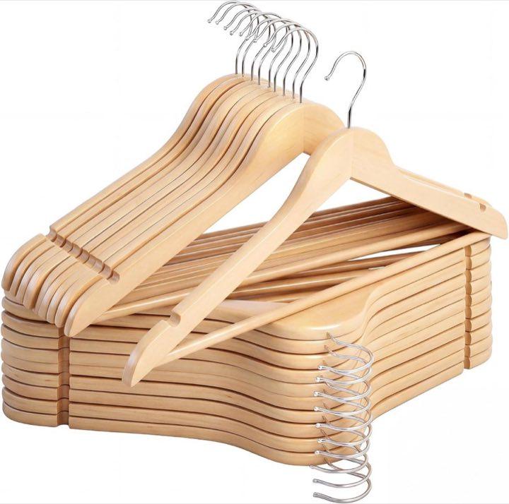 StorageWorks Kleiderbügel Holz 20er-Pack, Naturholz, drehbarer Haken