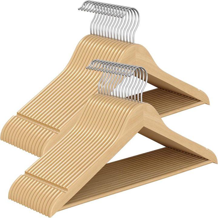 SONGMICS Kleiderbügel Holz 30er Set, schlank, Birkenholz