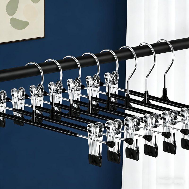 Niulab 10 Stück Metall-Hosenbügel mit rutschfesten Clips, 30 cm, schwarz