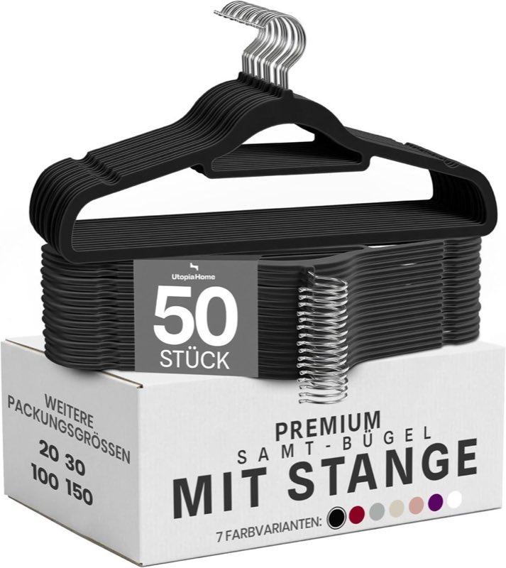 Utopia Home Samt-Kleiderbügel Schwarz, 50er-Pack