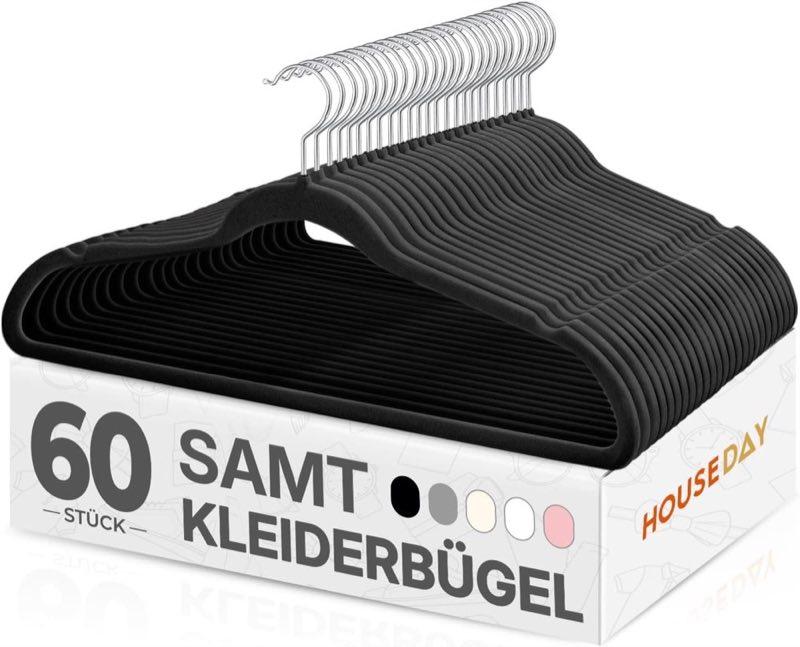 HOUSE DAY Kleiderbügel Samt, 60 Stück, Schwarz