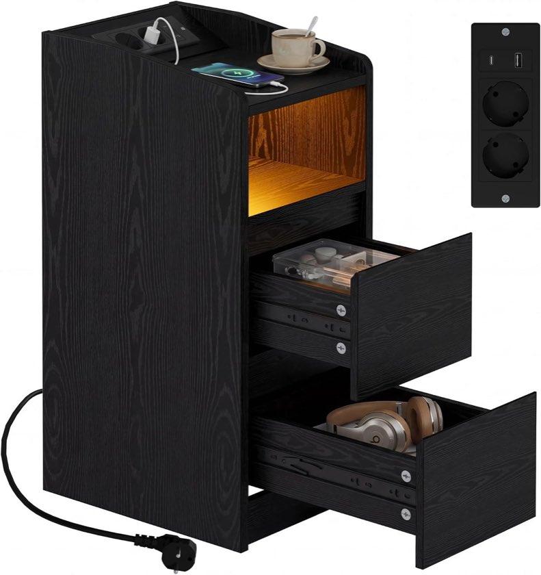 IRONCK Nachttisch schmal, LED, Schwarz