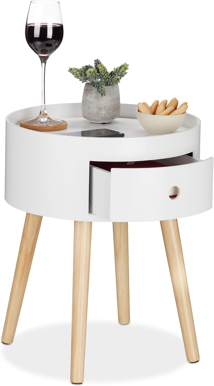 Relaxdays runder Beistelltisch mit Schublade
