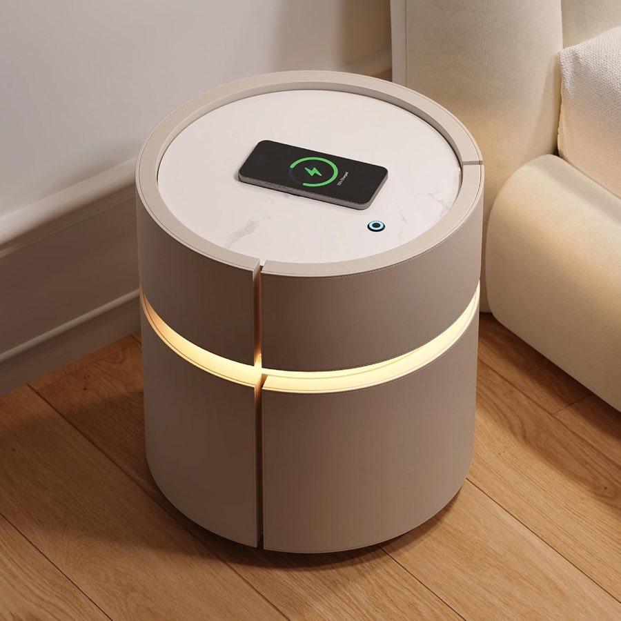 Homary runder Nachttisch mit Ladefunktion, 2 Schubladen