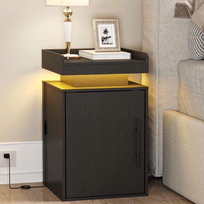 yeshine Nachttisch mit LED und Ladefunktion, Schwarz