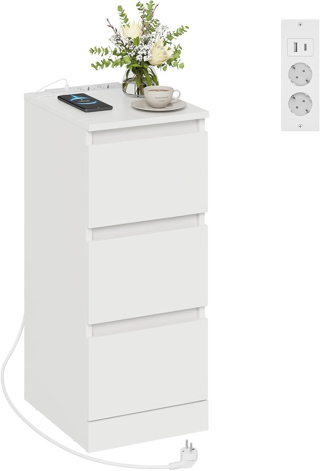 Asgolion Asgolion Nachttisch schmal, 3 Schubladen, Weiß