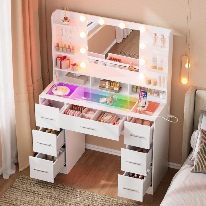 SOLCRESTIA SOLCRESTIA Schminktisch mit LED, USB und Hocker