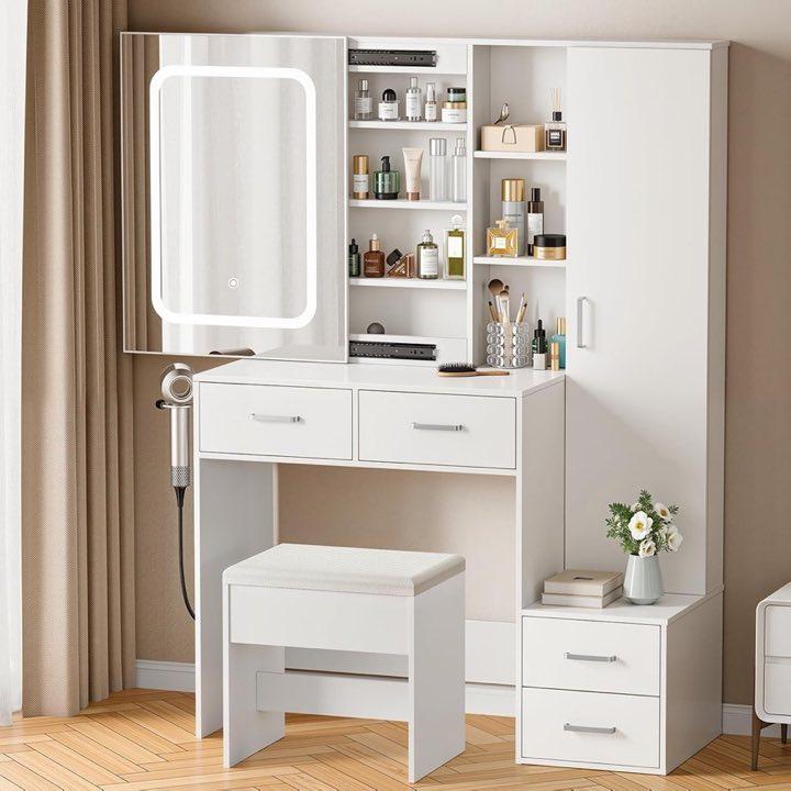 Aiorber Aiorber Schminktisch mit Spiegel, LED, 4 Schubladen