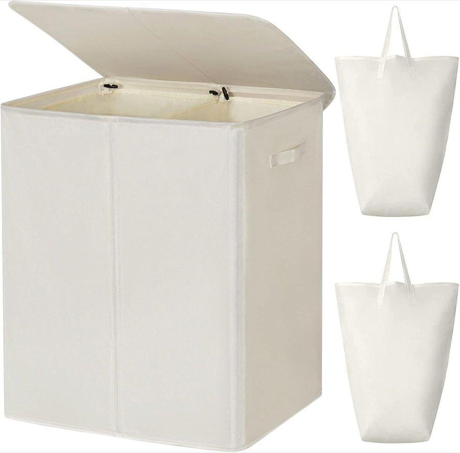 Chrislley Chrislley 154L Wäschekorb mit Deckel, 2 Fächer, Beige
