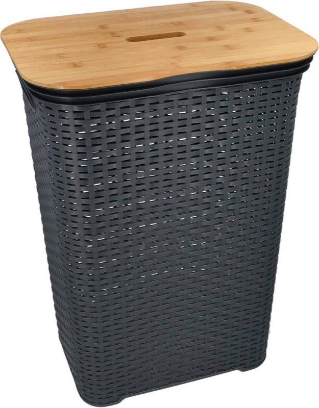 HRB Wäschekorb mit Bambusdeckel, 65 Liter, Anthrazit-Bambus