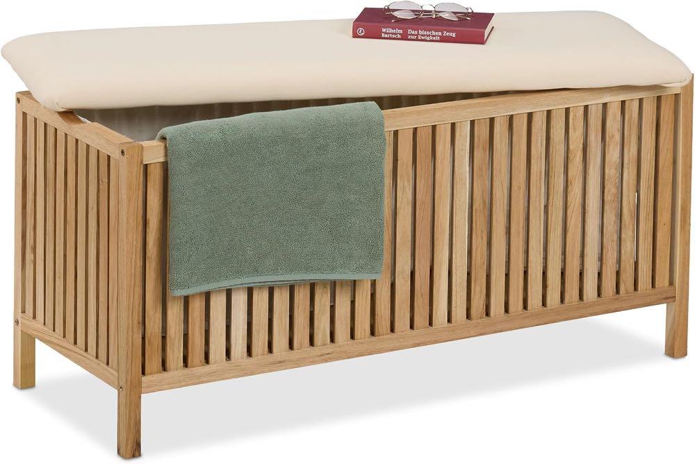 Relaxdays Relaxdays Wäschetruhe mit Sitz, 100 l, Natur/Weiß - Produktbild