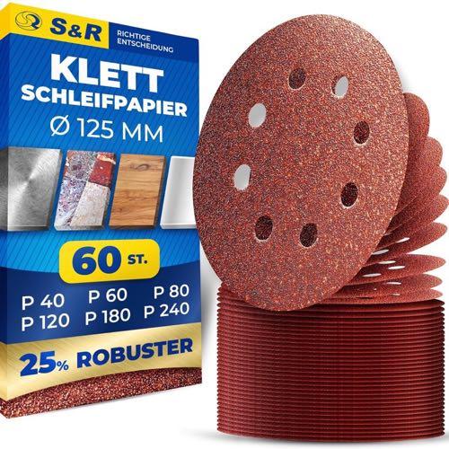 Schleifpapier Exzenterschleifer – Testsieger S&R 125 mm Klett Mix 60 Stück
