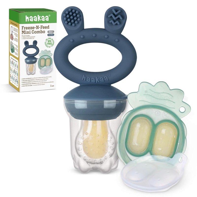 haakaa Fruchtsauger Baby ab 4 Monaten, Silikon Fruchtschnuller mit Mini-Gefrierform, Beikost-Sauger für Obst, Brei & Muttermilch, BPA-frei (Dunkel Blau)