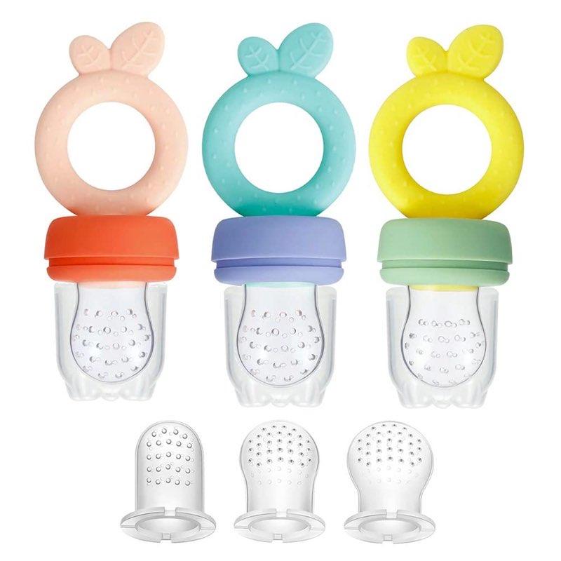 PandaEar 3 Stück Silikon Baby Fruchtsauger ab 3 Monate mit Silikon Sauger in 3 Größen| Baby Obstsauger Schnuller Spielzeug für Obst Gemüse Brei| BPA Frei| Baby Kleinkind