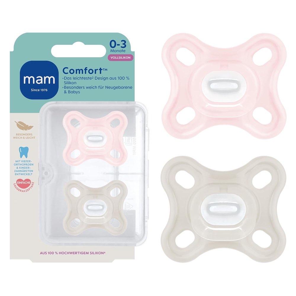 MAM Comfort Schnuller, 0-3 Monate, rosa/beige, 2 Stück