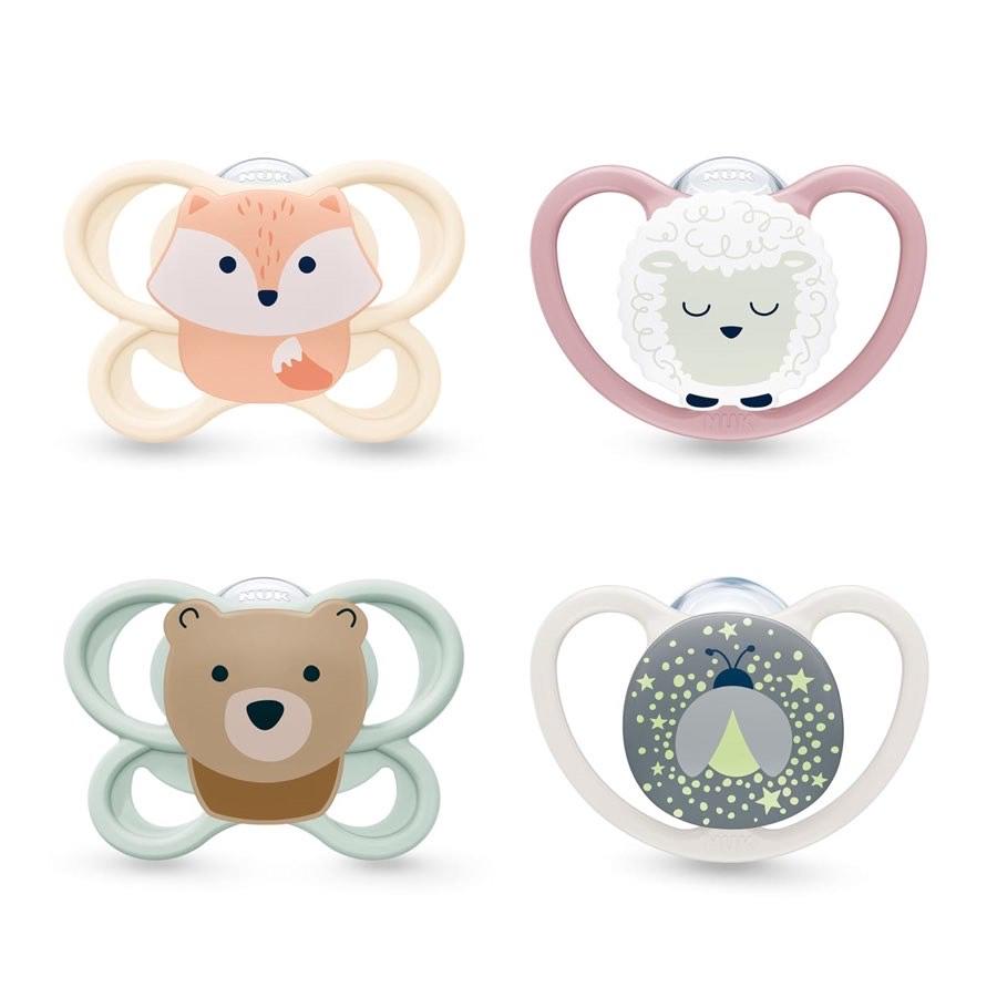 NUK Perfect Match Air Day & Night Baby-Schnuller | 0-6 Monate | Leuchtende Schnuller, die Luftzirkulation fördern & Speichelrash verhindern | 95% Baby-Akzeptanz** | Sortiert | 4 Stück