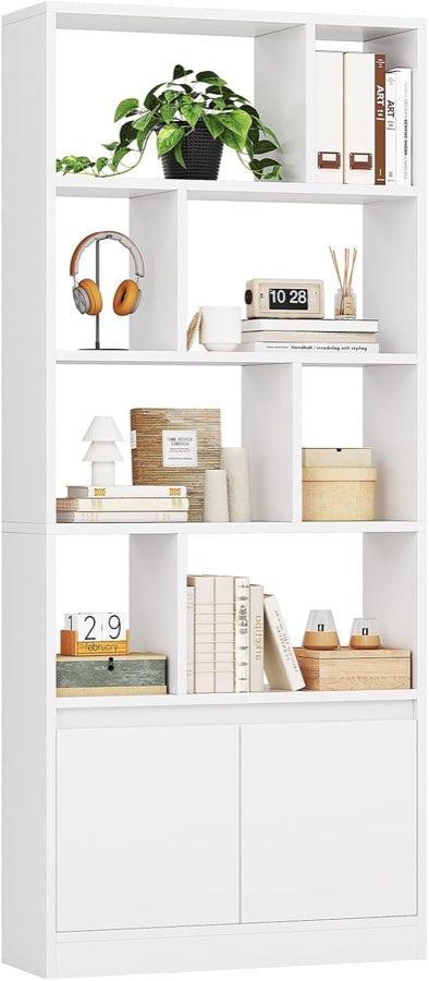 FORABAMB Bücherschrank weiß, 4 Ebenen