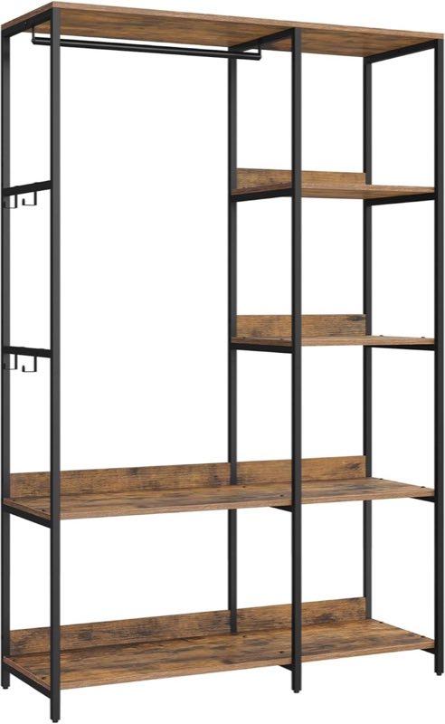 SONGMICS Offener Kleiderschrank mit Kleiderstange, Vintagebraun